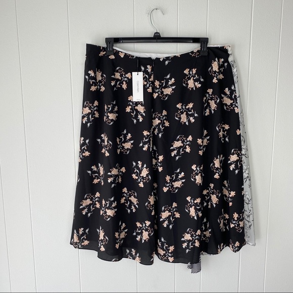 Calvin Klein Patchwork Asymmetric Hem Midi Skirt - Picture 8 of 16